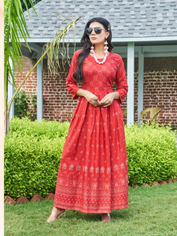 Hirwa Sunshine 1 Heavy Rayon Long Designer Anarkali Kurti Collection